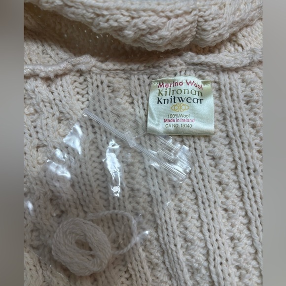 KILRONAN IRELAND KNITWEAR MERINO WOOL CREAM CABLE KNIT OPEN FRONT VEST SZ S-L - Picture 12 of 14